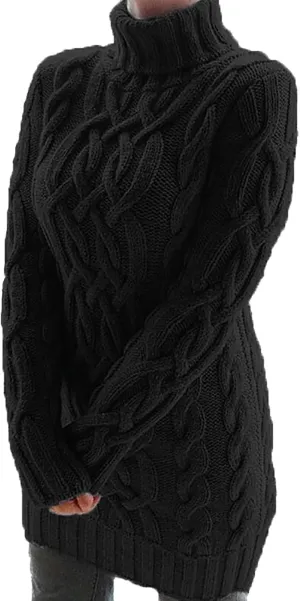 Cable Knit Sweater for Women Fashion Fall Chunky Sweaters Casual Long Sleeve Blouse High Neck Retro Jumper Tops