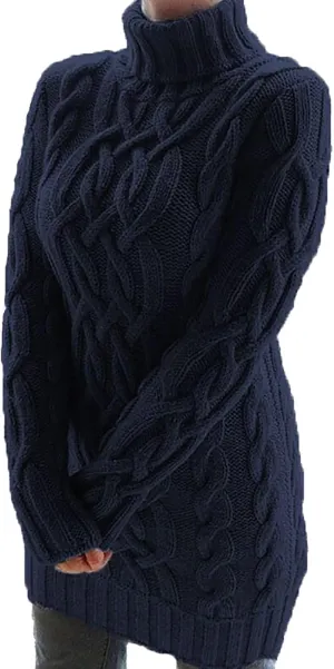 Cable Knit Sweater for Women Fashion Fall Chunky Sweaters Casual Long Sleeve Blouse High Neck Retro Jumper Tops