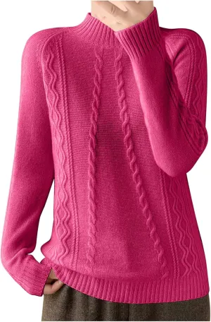Cable Knit Sweater for Women Mock Neck Long Sleeve Knit Tops Casual Slim Fit Comfy Blouse Fashion Vintage Pullovers