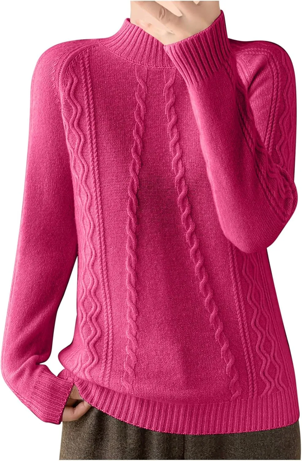 Cable Knit Sweater for Women Mock Neck Long Sleeve Knit Tops Casual Slim Fit Comfy Blouse Fashion Vintage Pullovers