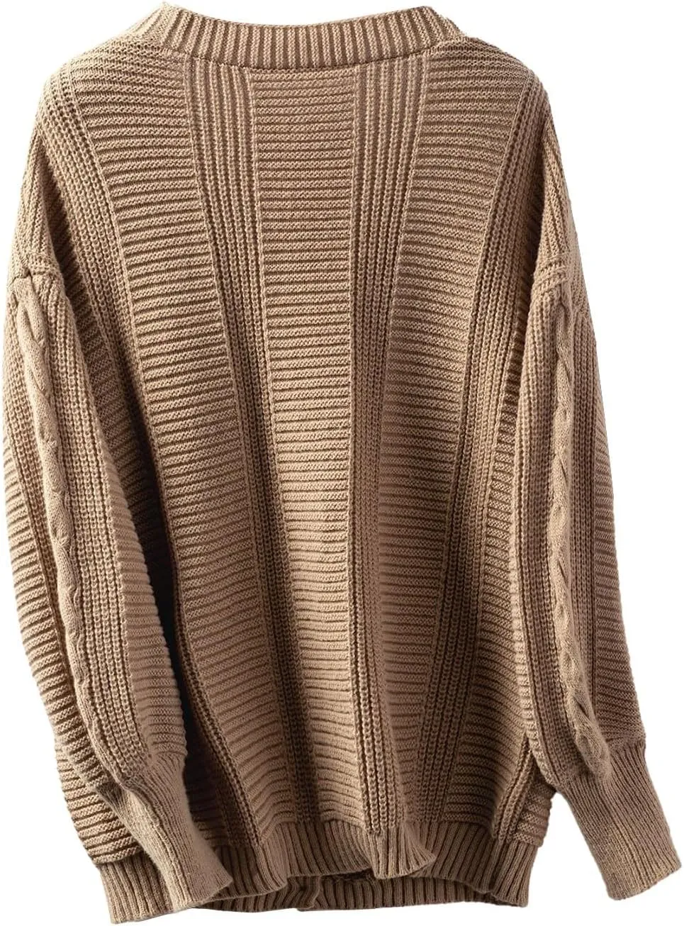 Cable Knit Sweater for Women Oversized Long Sleeve Button V Neck Shirts Retro Loose Fit Sweaters Fashion