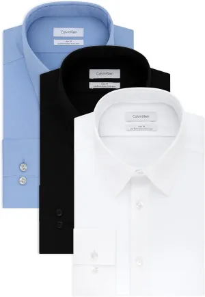 Calvin Klein Men's Dress Shirts Slim Fit Non Iron Solid, White/Mist/Black, 14" Neck 32"-33" Sleeve