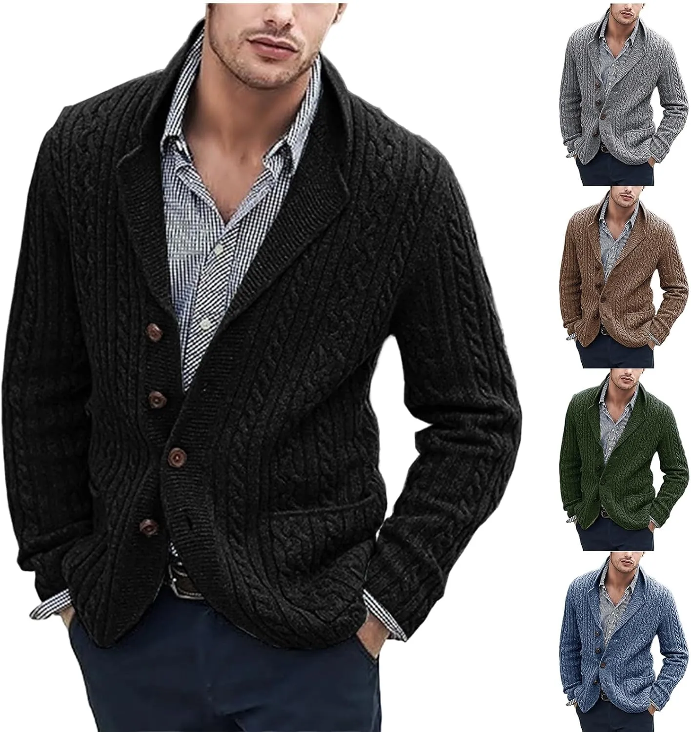 Cardigan Sweater for Men Lapel Button Down Coat Loose Casual Sweaters Long Sleeve Business Tops Vintage Coat Trendy