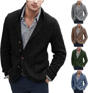 Cardigan Sweater for Men Lapel Button Down Coat Loose Casual Sweaters Long Sleeve Business Tops Vintage Coat Trendy