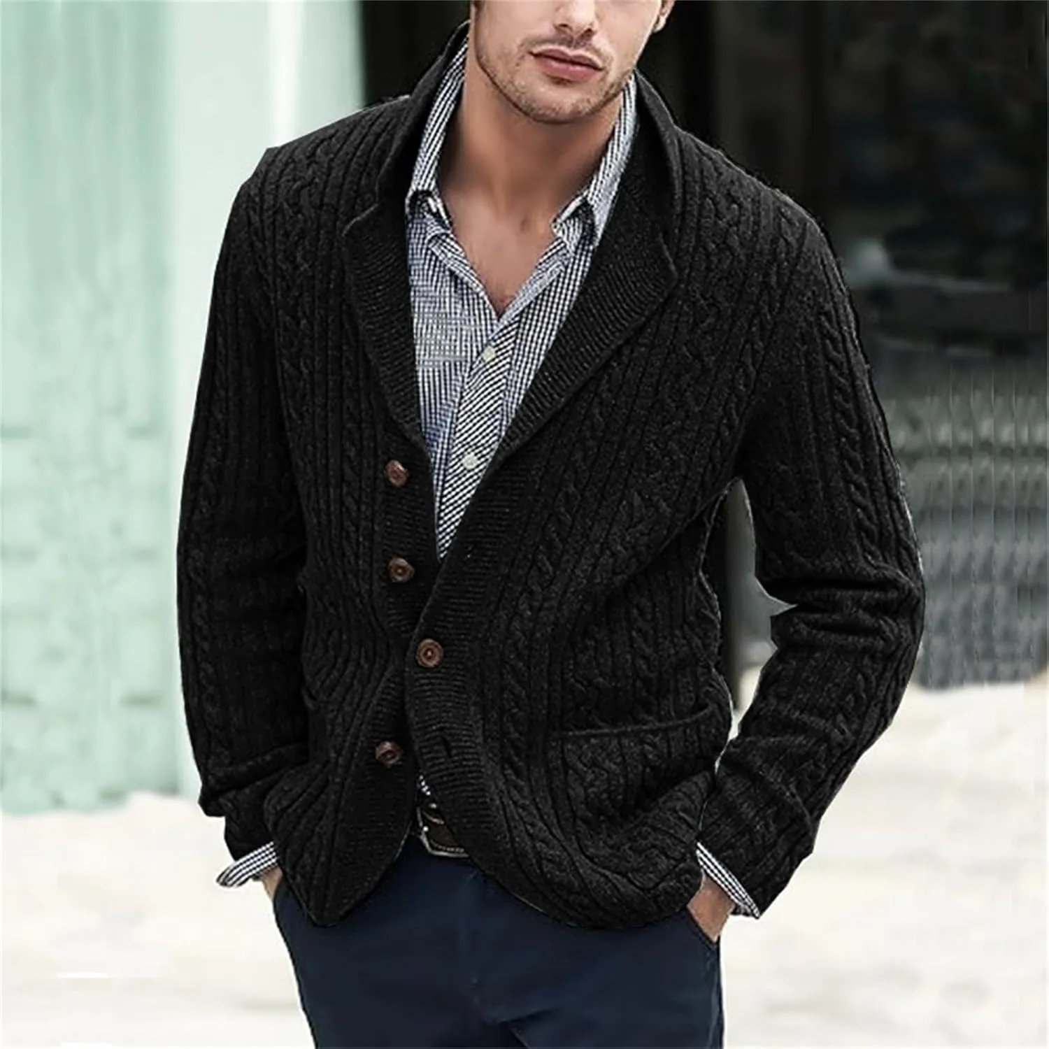 Cardigan Sweater for Men Lapel Button Down Coat Loose Casual Sweaters Long Sleeve Business Tops Vintage Coat Trendy