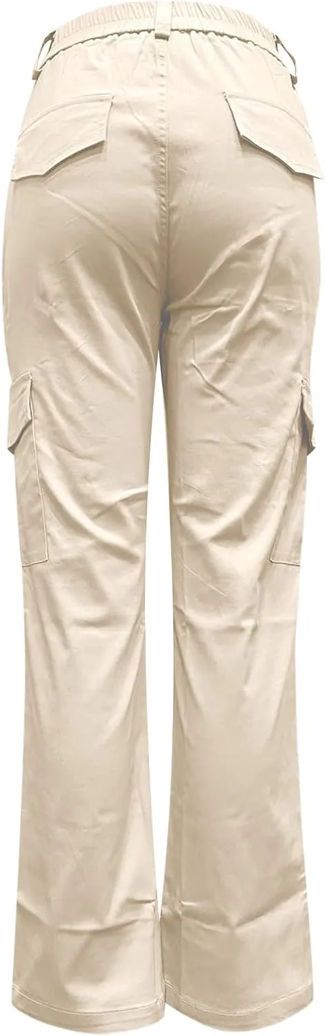 Cargo Pants Women Trendy Casual Pants with Pockets Womens Plain Straight Leg Trousers High Waist Pants