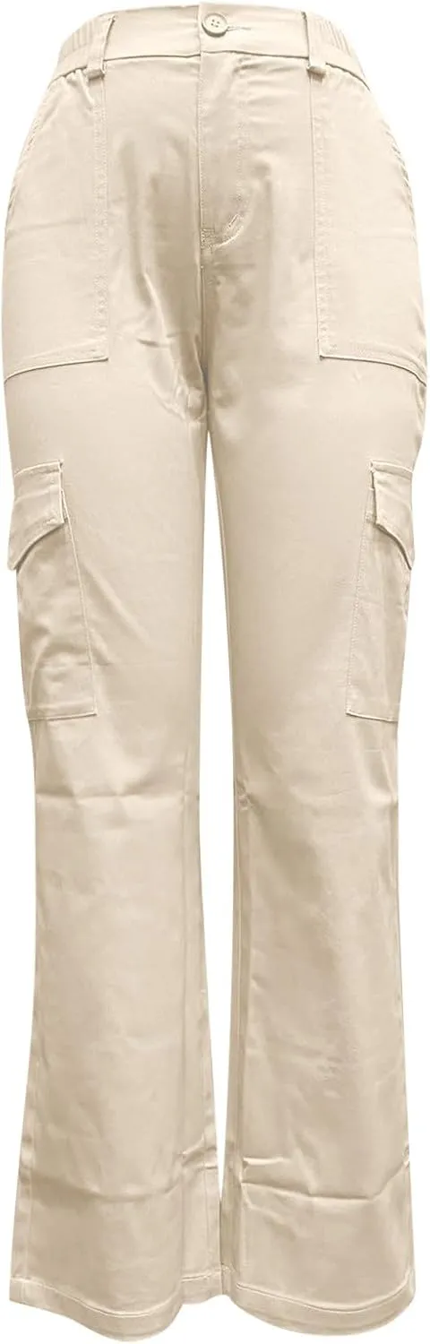 Cargo Pants Women Trendy Casual Pants with Pockets Womens Plain Straight Leg Trousers High Waist Pants