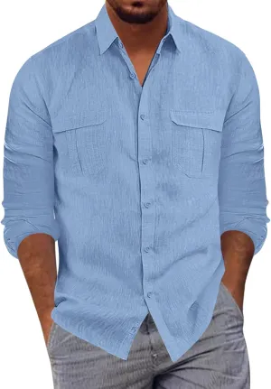 Cargo Shirts for Men Construction Work Shirts Button Up UV Long Sleeve Sun Protection Tactical Hiking Fishing Shirt