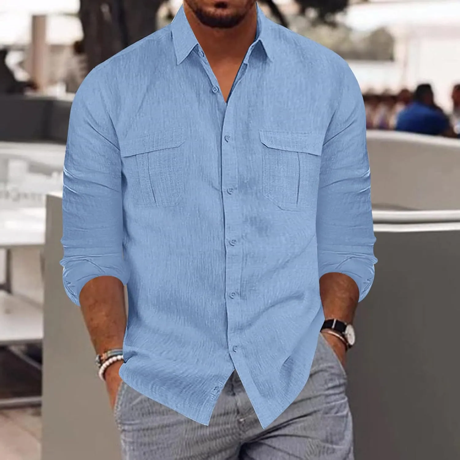 Cargo Shirts for Men Construction Work Shirts Button Up UV Long Sleeve Sun Protection Tactical Hiking Fishing Shirt