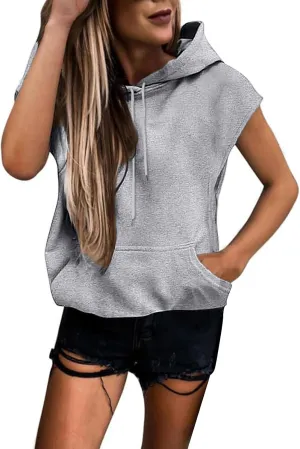 Casual Hoodies for Women Oversized Sleeveless Solid Sweatshirt Loose Drawsting Pocket Pullover 2024 Fashion Fall Outfit