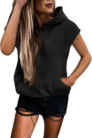 Casual Hoodies for Women Oversized Sleeveless Solid Sweatshirt Loose Drawsting Pocket Pullover 2024 Fashion Fall Outfit