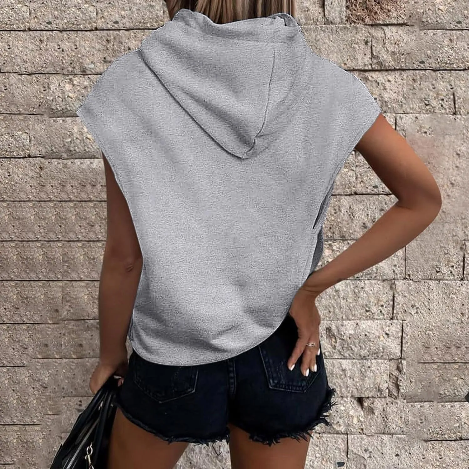 Casual Hoodies for Women Oversized Sleeveless Solid Sweatshirt Loose Drawsting Pocket Pullover 2024 Fashion Fall Outfit