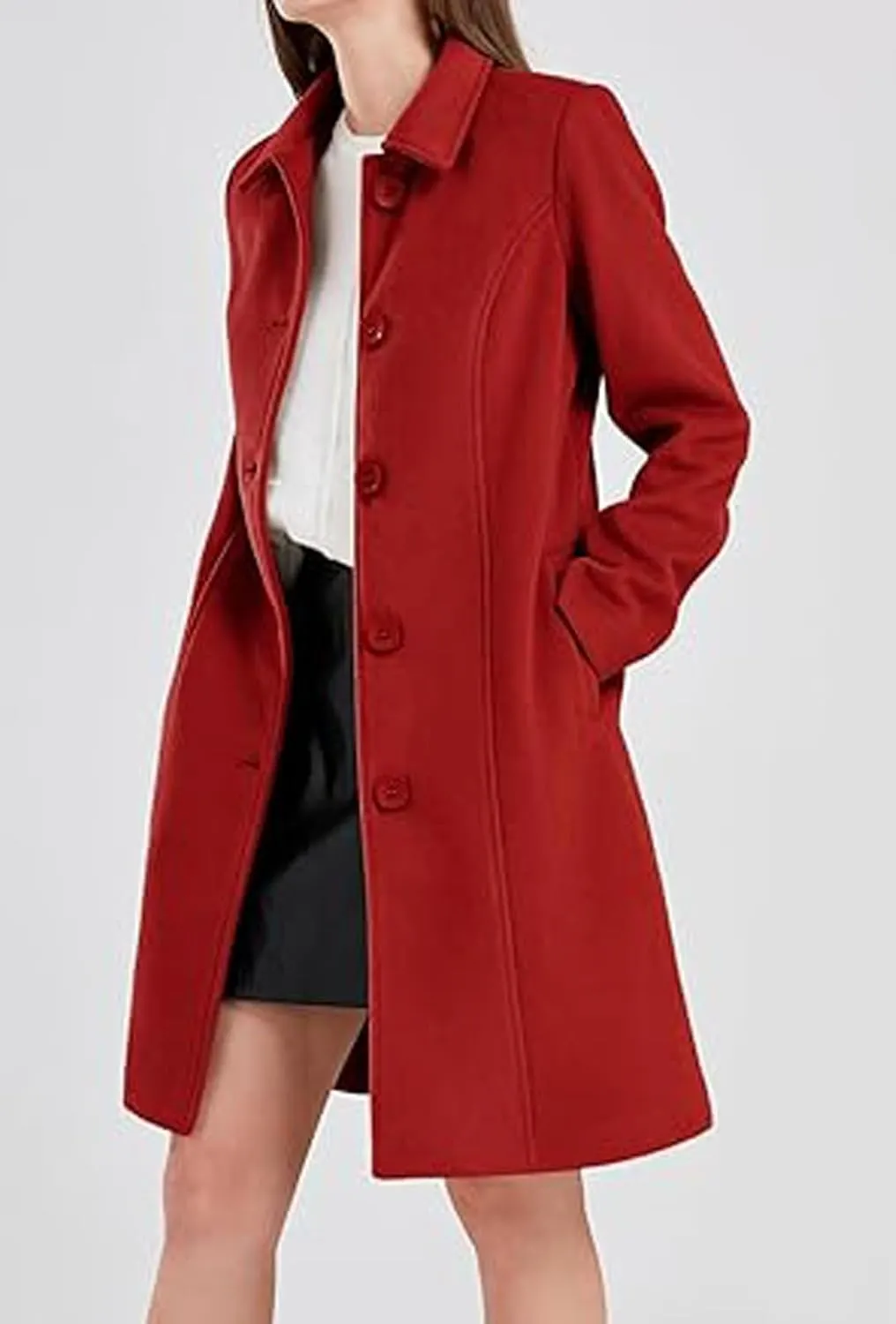 CHARTOU Slim Wool Coat for Women Trenchcoat Peacoat Woolen Trench Coat Long Winter Coat Single Breasted Overcoat