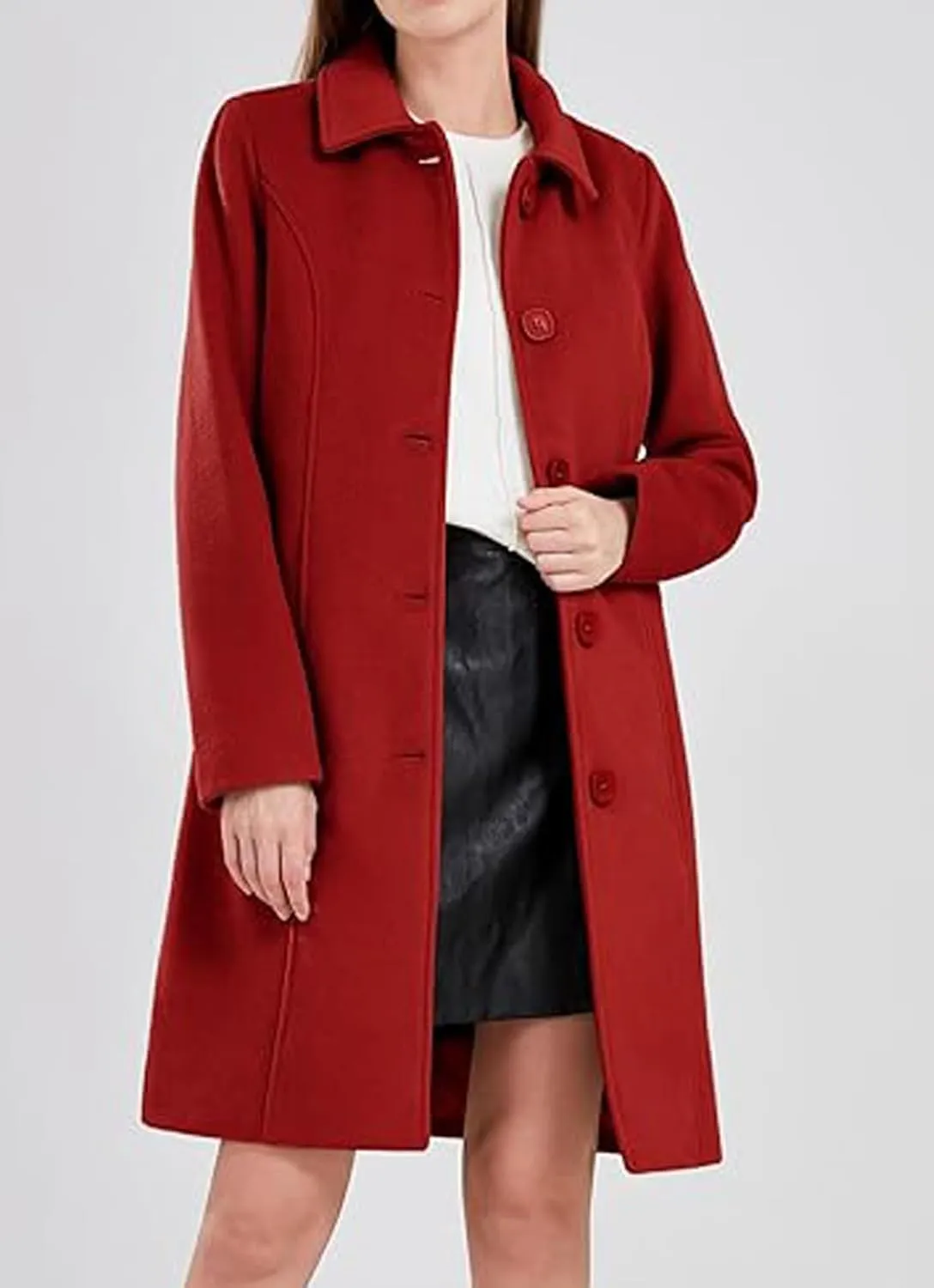 CHARTOU Slim Wool Coat for Women Trenchcoat Peacoat Woolen Trench Coat Long Winter Coat Single Breasted Overcoat
