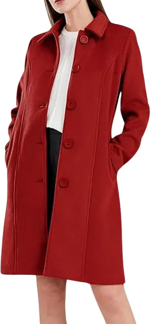 CHARTOU Slim Wool Coat for Women Trenchcoat Peacoat Woolen Trench Coat Long Winter Coat Single Breasted Overcoat