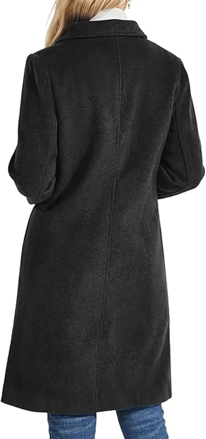 CHARTOU Slim Wool Coat for Women Trenchcoat Peacoat Woolen Trench Coat Long Winter Coat Single Breasted Overcoat