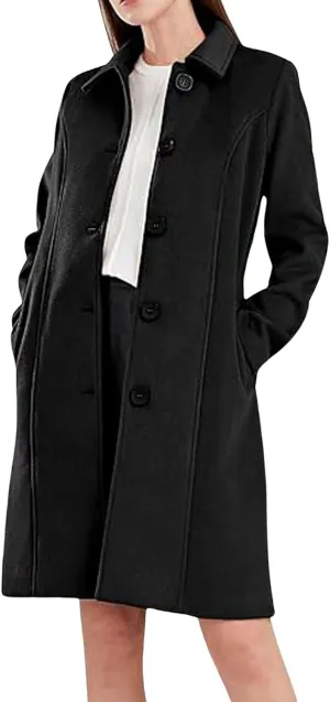 CHARTOU Slim Wool Coat for Women Trenchcoat Peacoat Woolen Trench Coat Long Winter Coat Single Breasted Overcoat