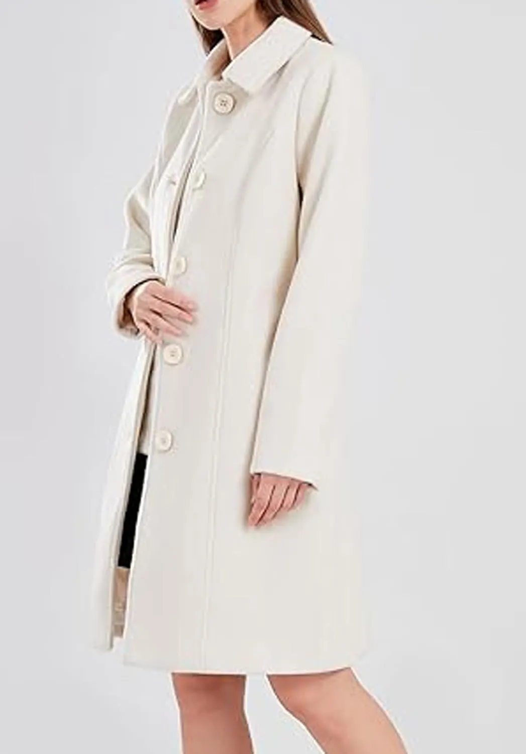 CHARTOU Slim Wool Coat for Women Trenchcoat Peacoat Woolen Trench Coat Long Winter Coat Single Breasted Overcoat