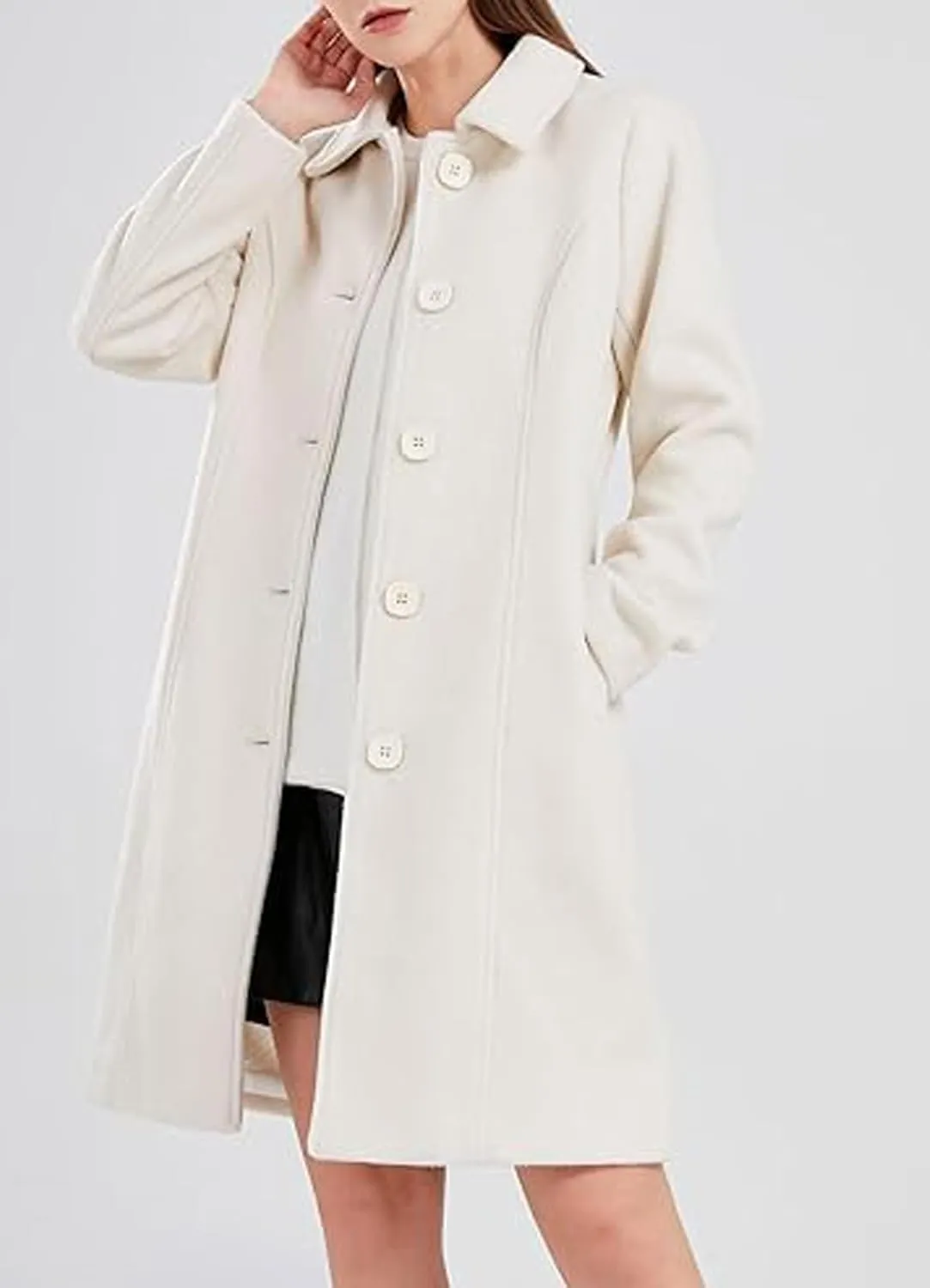 CHARTOU Slim Wool Coat for Women Trenchcoat Peacoat Woolen Trench Coat Long Winter Coat Single Breasted Overcoat