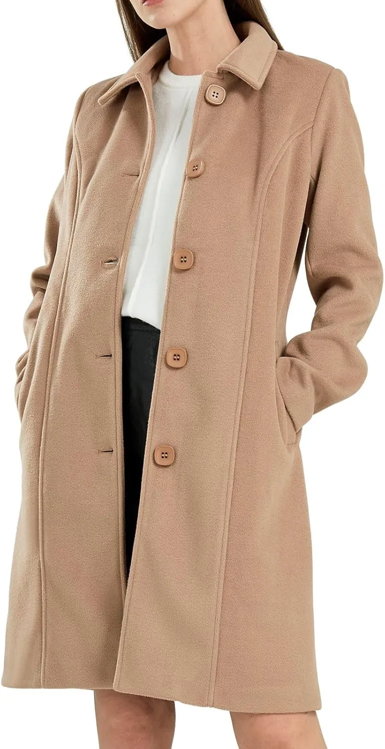 CHARTOU Slim Wool Coat for Women Trenchcoat Peacoat Woolen Trench Coat Long Winter Coat Single Breasted Overcoat