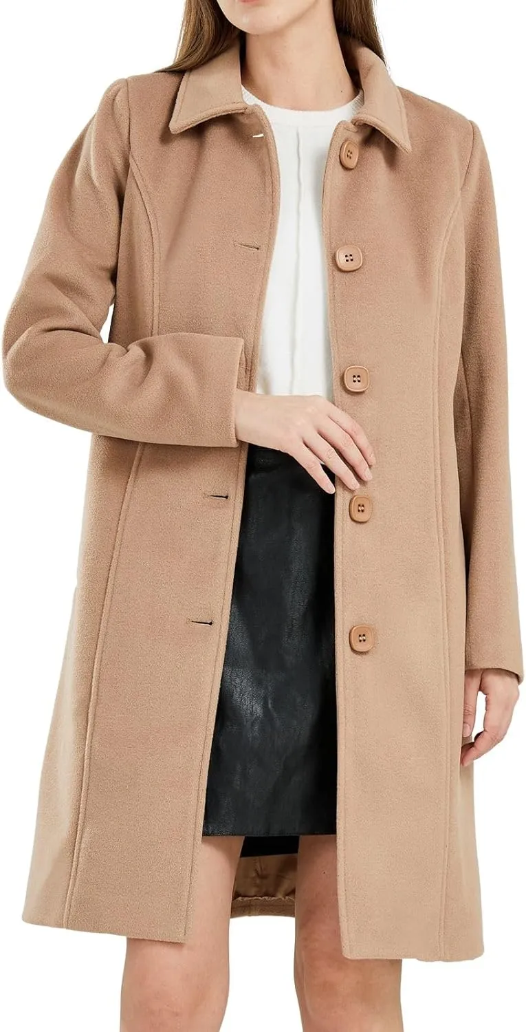 CHARTOU Slim Wool Coat for Women Trenchcoat Peacoat Woolen Trench Coat Long Winter Coat Single Breasted Overcoat