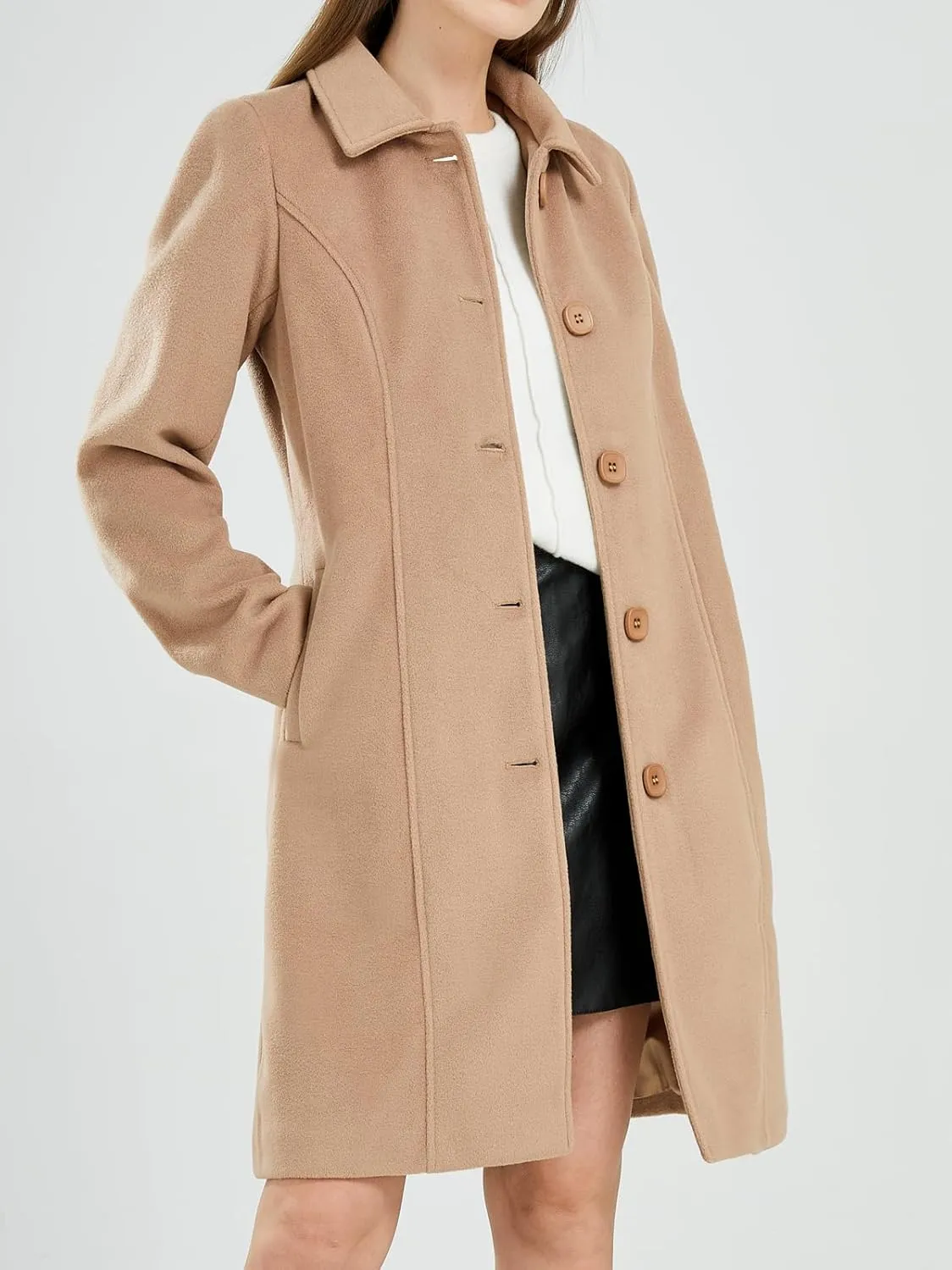CHARTOU Slim Wool Coat for Women Trenchcoat Peacoat Woolen Trench Coat Long Winter Coat Single Breasted Overcoat