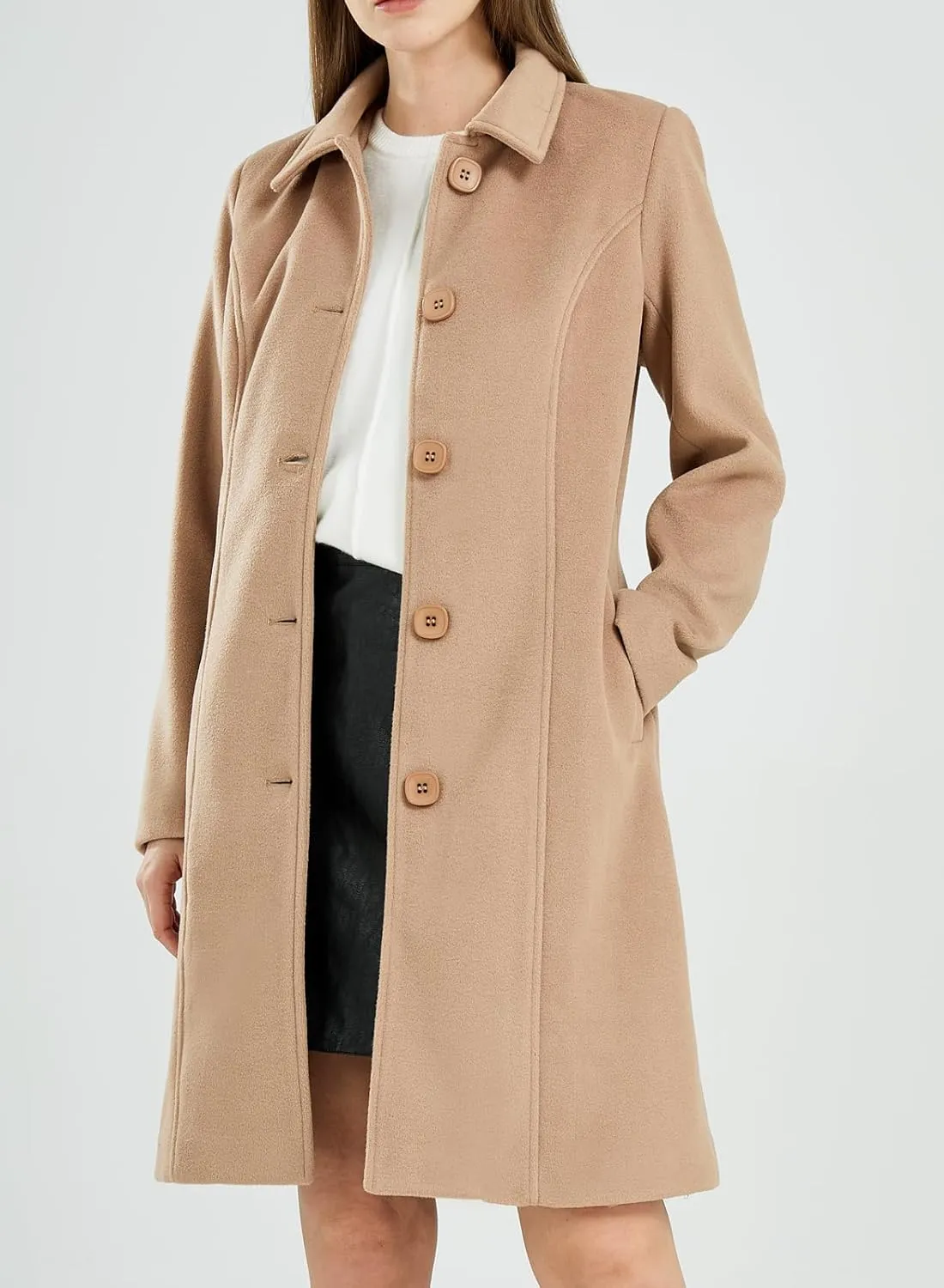 CHARTOU Slim Wool Coat for Women Trenchcoat Peacoat Woolen Trench Coat Long Winter Coat Single Breasted Overcoat