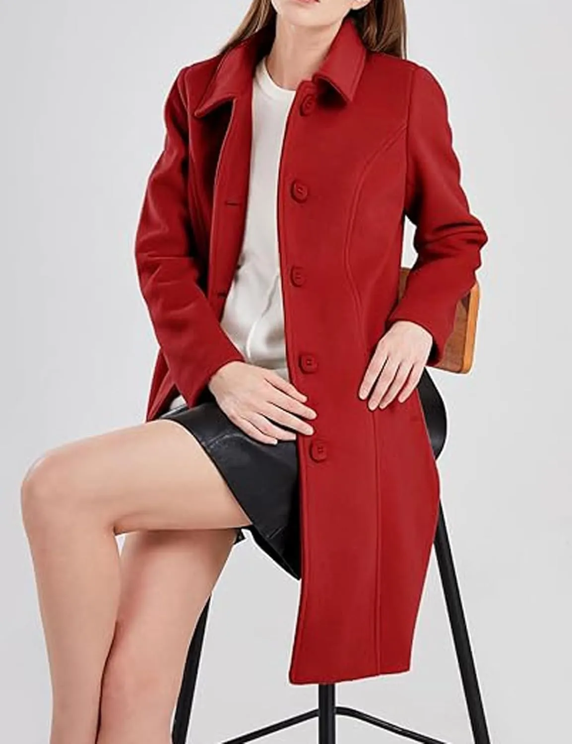 CHARTOU Slim Wool Coat for Women Trenchcoat Peacoat Woolen Trench Coat Long Winter Coat Single Breasted Overcoat