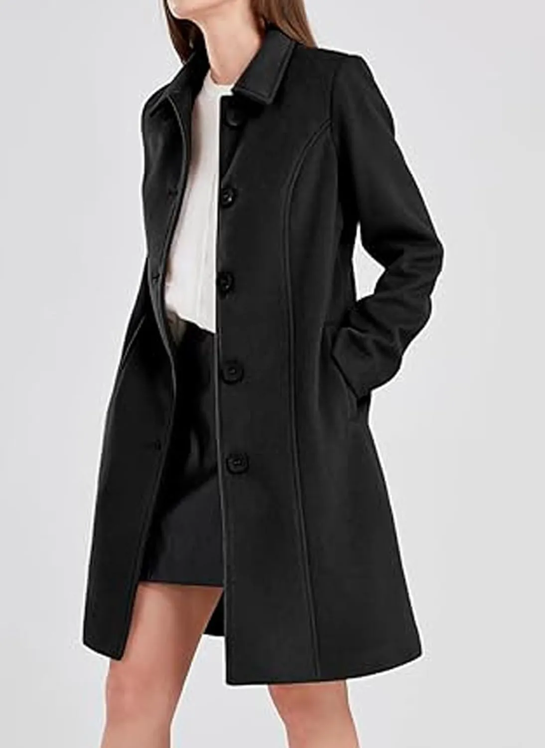 CHARTOU Slim Wool Coat for Women Trenchcoat Peacoat Woolen Trench Coat Long Winter Coat Single Breasted Overcoat