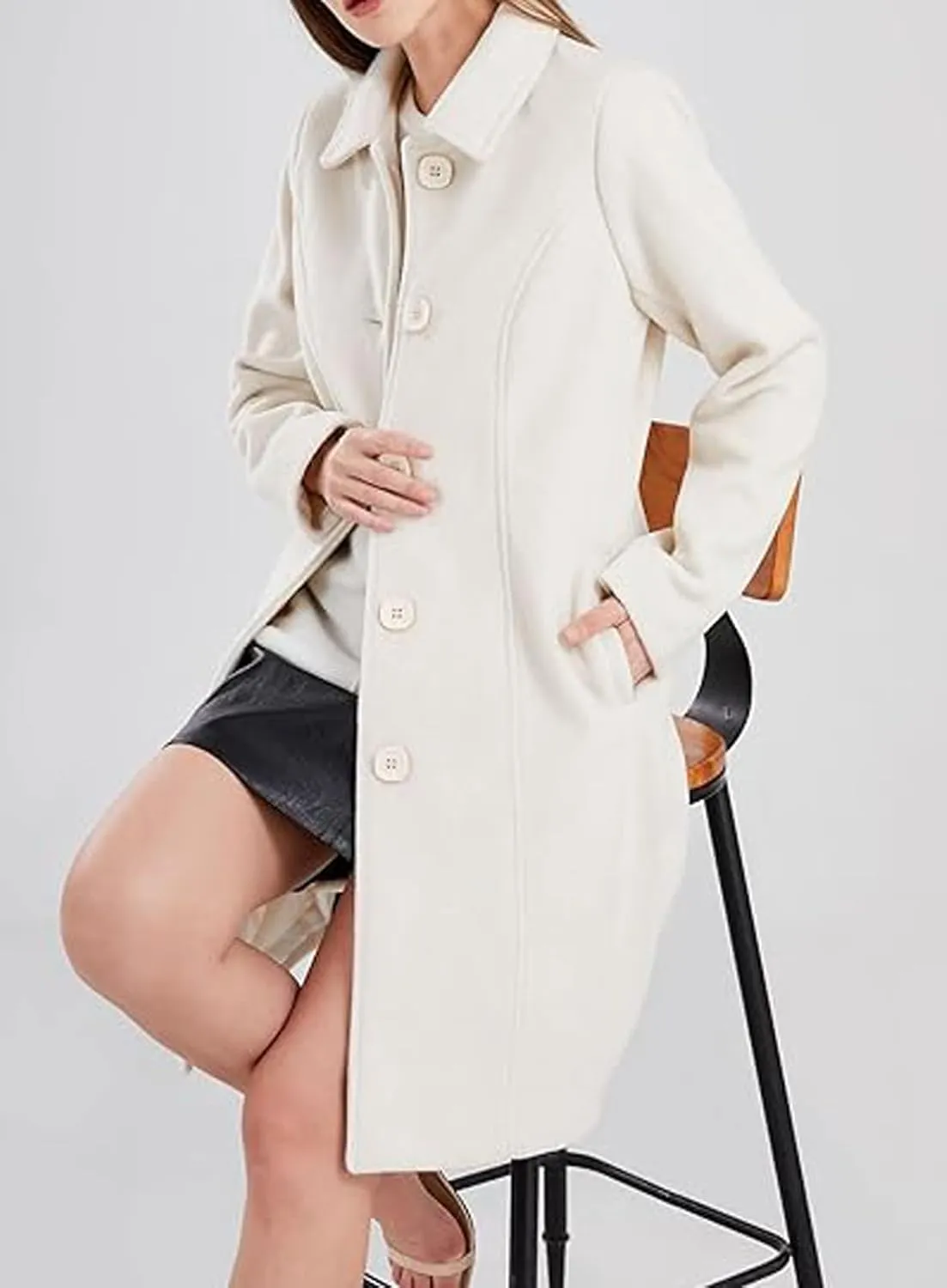 CHARTOU Slim Wool Coat for Women Trenchcoat Peacoat Woolen Trench Coat Long Winter Coat Single Breasted Overcoat