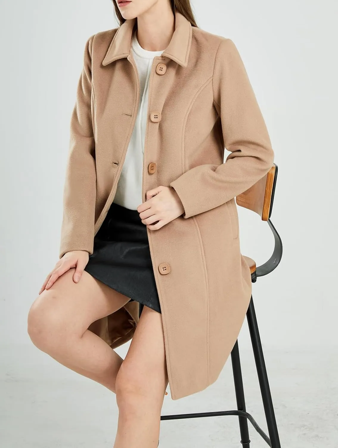 CHARTOU Slim Wool Coat for Women Trenchcoat Peacoat Woolen Trench Coat Long Winter Coat Single Breasted Overcoat