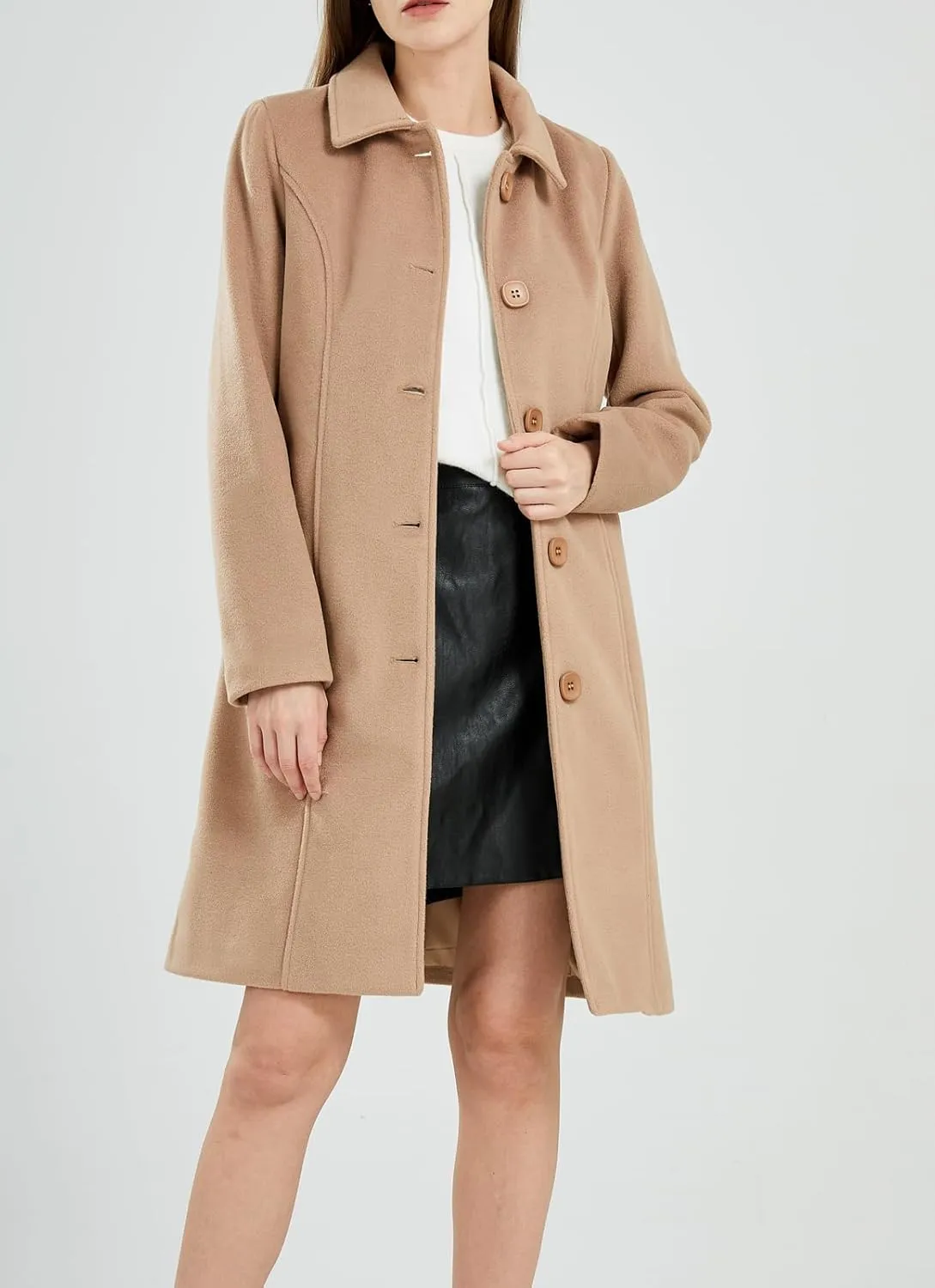 CHARTOU Slim Wool Coat for Women Trenchcoat Peacoat Woolen Trench Coat Long Winter Coat Single Breasted Overcoat