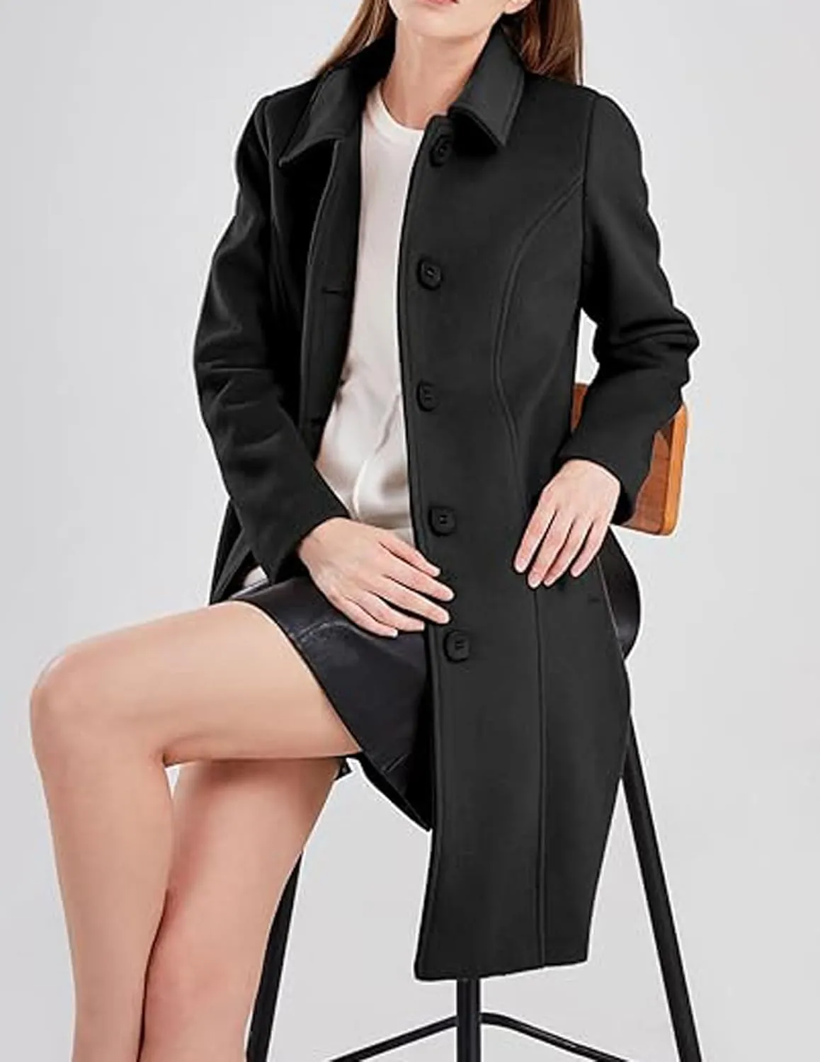 CHARTOU Slim Wool Coat for Women Trenchcoat Peacoat Woolen Trench Coat Long Winter Coat Single Breasted Overcoat