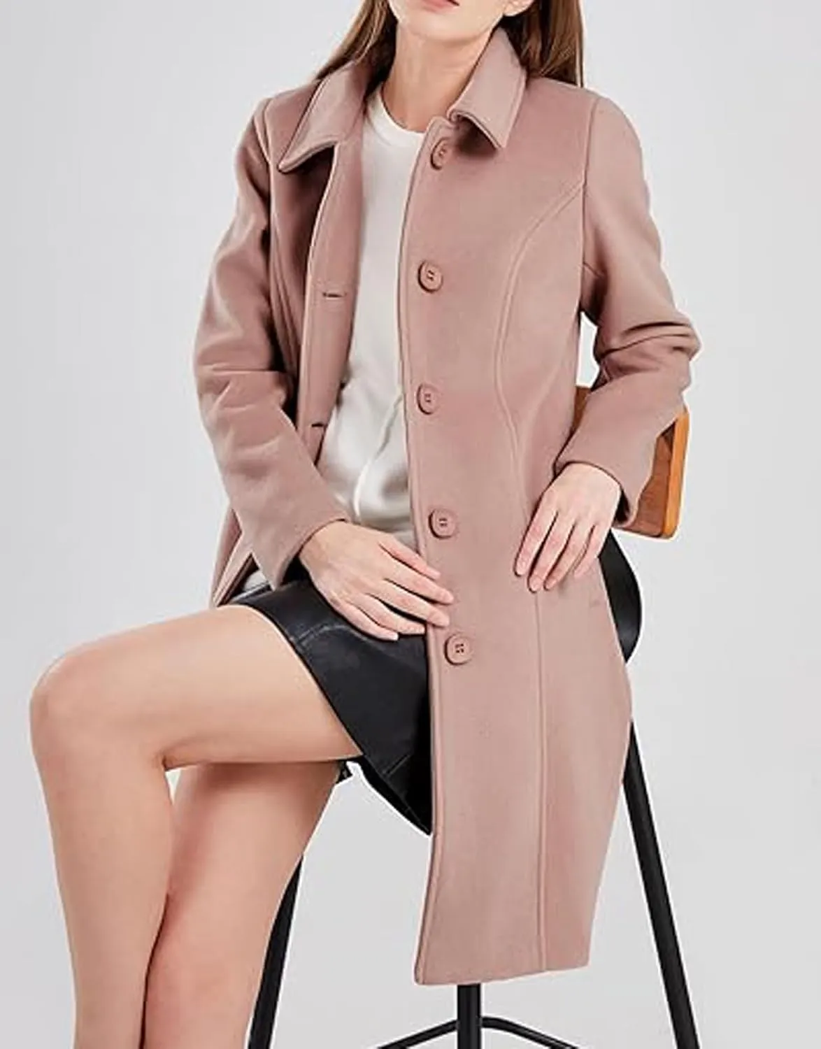 CHARTOU Slim Wool Coat for Women Trenchcoat Peacoat Woolen Trench Coat Long Winter Coat Single Breasted Overcoat