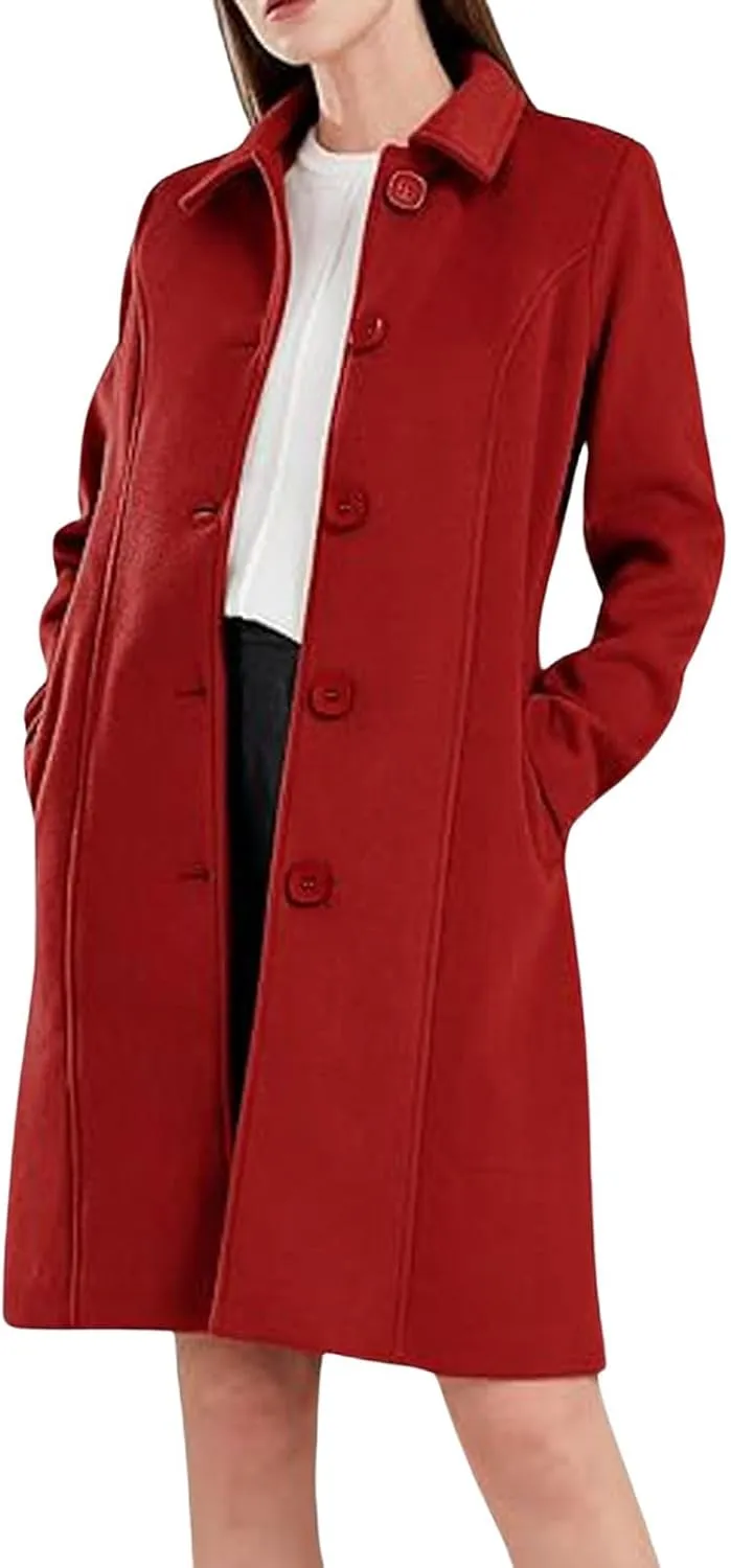 CHARTOU Slim Wool Coat for Women Trenchcoat Peacoat Woolen Trench Coat Long Winter Coat Single Breasted Overcoat
