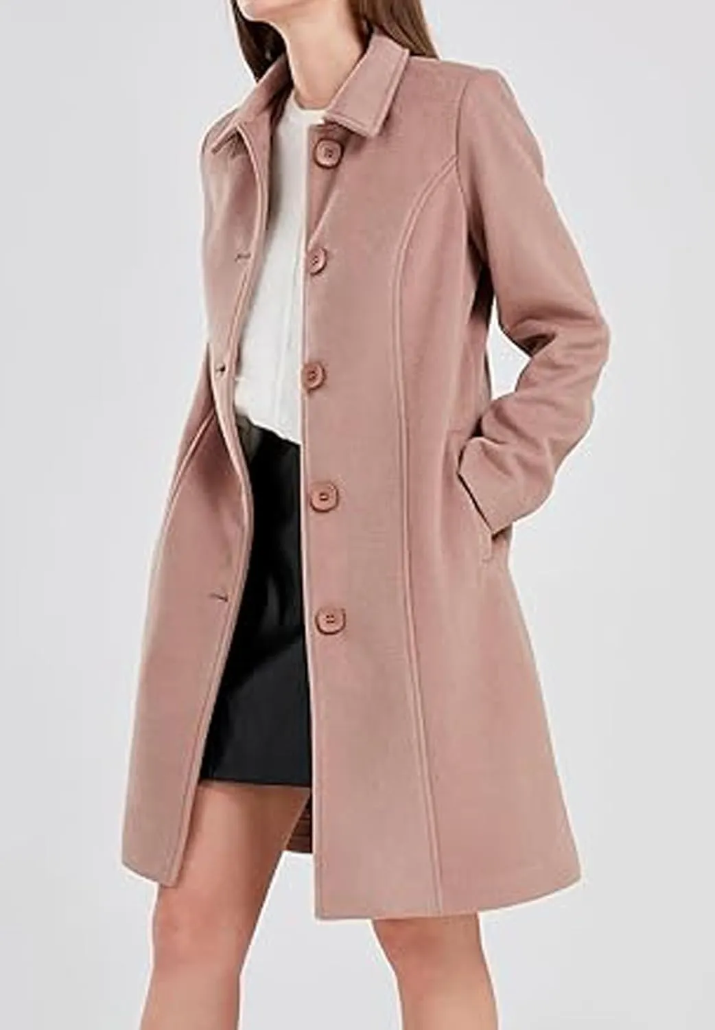 CHARTOU Slim Wool Coat for Women Trenchcoat Peacoat Woolen Trench Coat Long Winter Coat Single Breasted Overcoat