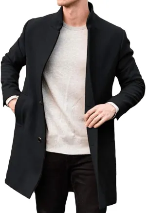 chouyatou Men's Winter Single Breasted British Stand Collar Business Office Wool Blend Trench Pea Coat