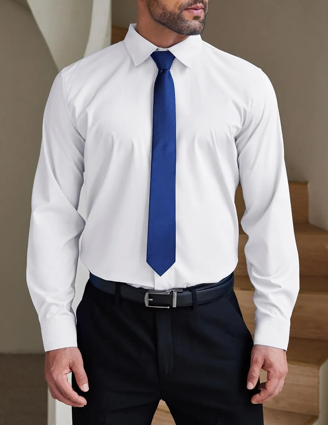 COOFANDY Men's Formal Dress Shirt Hidden Button Front Wrinkle Free Shirt Regular Fit Stretch Business Casual Shirts
