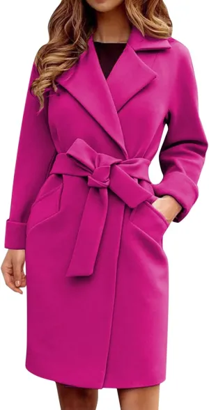 cooki Winter Coats for Women 2023 Wool Blend Coat Open Front Long Pea Trench Coat Casual Solid Long Sleeve Lapel Outerwear