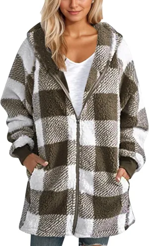 COTECRAM Womens Oversized Sherpa Jacket Fleece Zip Up Hoodie Long Fuzzy Jackets Outerwear Trendy Winter Coats With Pockets