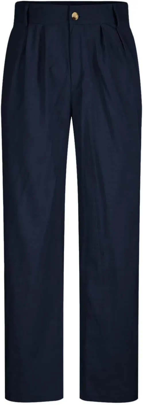 Cotton Linen Pants for Men Pleated Front Trouser Straight Leg Suit Trousers Solid Color Office Trouser Linen Pant