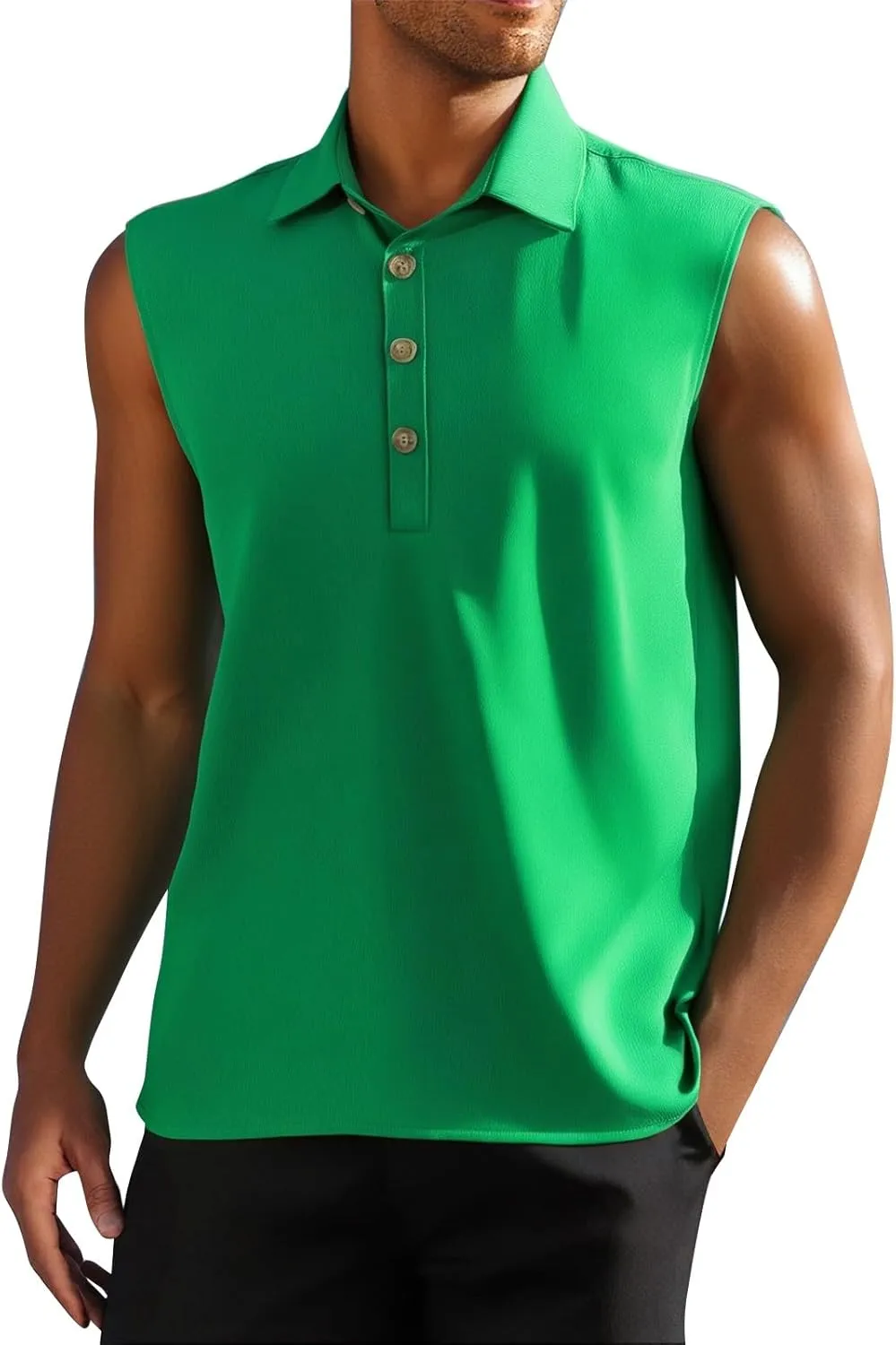 Cotton Linen Sleeveless Beach Shirts for Men Summer Casual Solid Polo Tank Top Spread Collar Button Down