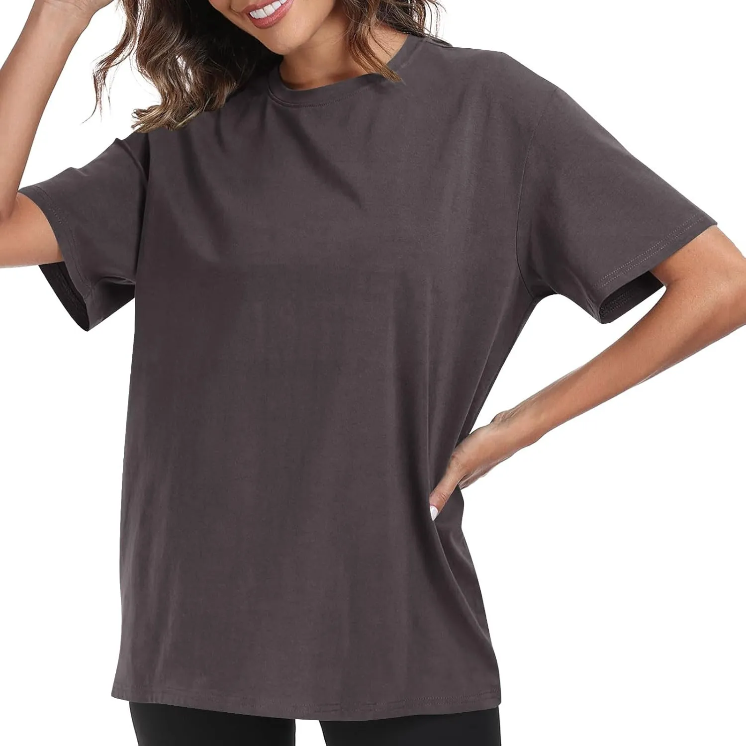 Cotton Shirts for Women Trendy 2025 Oversized Short Sleeve Crewneck Summer Tops Casual Loose y2k Blouses Basic Tees