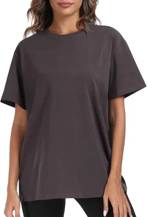 Cotton Shirts for Women Trendy 2025 Oversized Short Sleeve Crewneck Summer Tops Casual Loose y2k Blouses Basic Tees