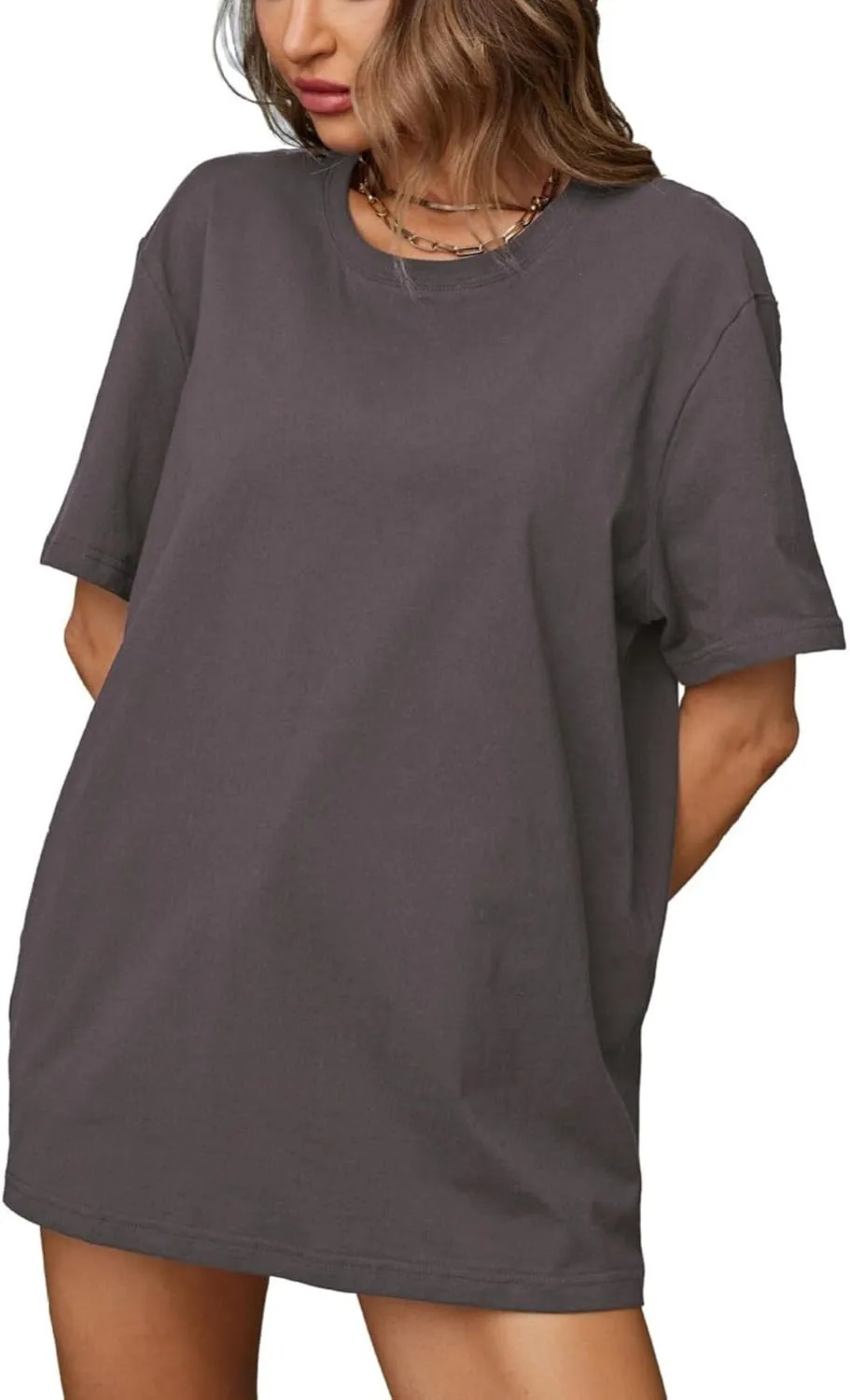 Cotton Shirts for Women Trendy 2025 Oversized Short Sleeve Crewneck Summer Tops Casual Loose y2k Blouses Basic Tees