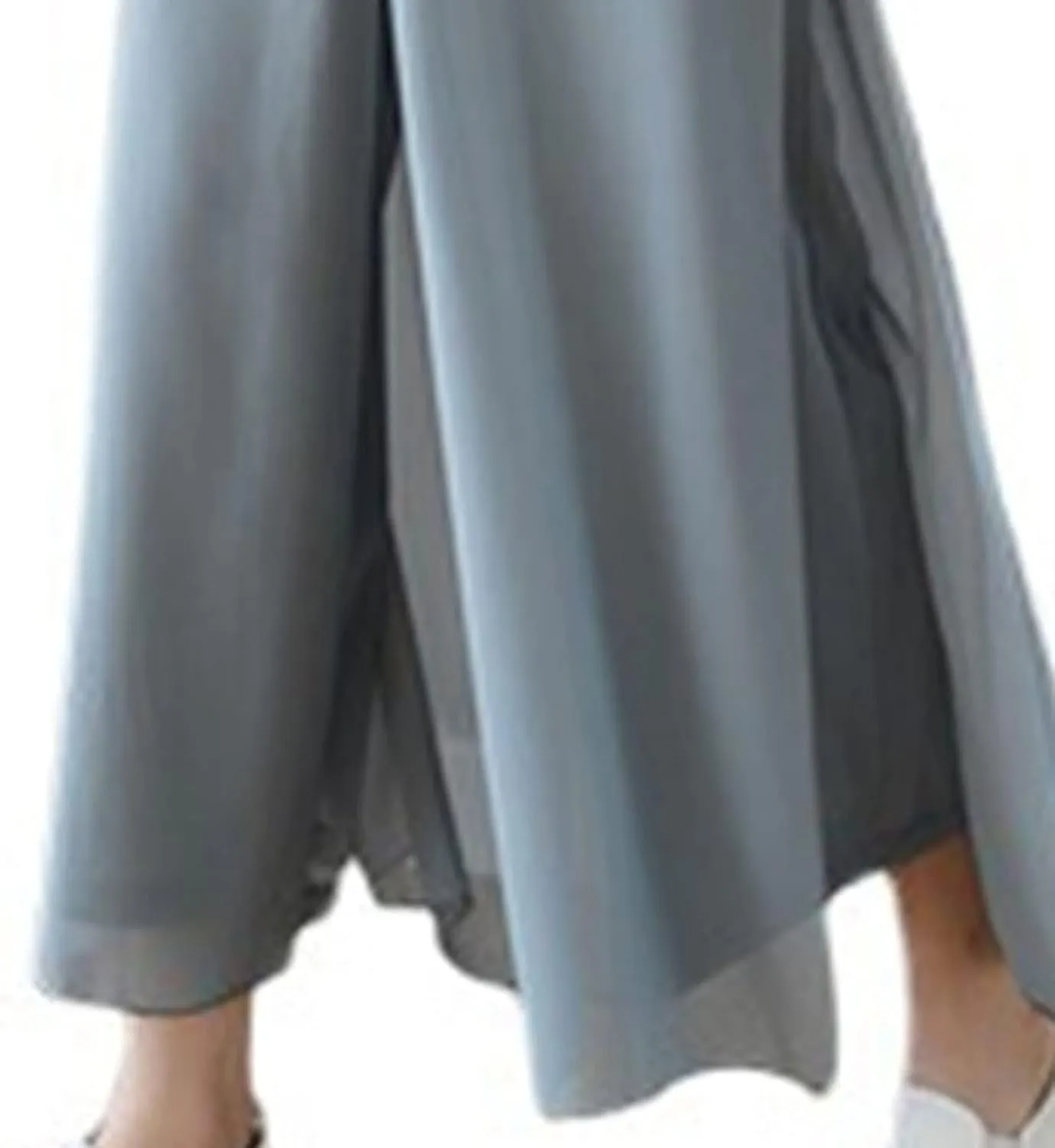 DGHM-JLMY Women Chiffon Fake Wide Leg Pants Loose Hakama Culotte Pants Side Slit Elastic Waist A-Line Pleated Cropped Pants