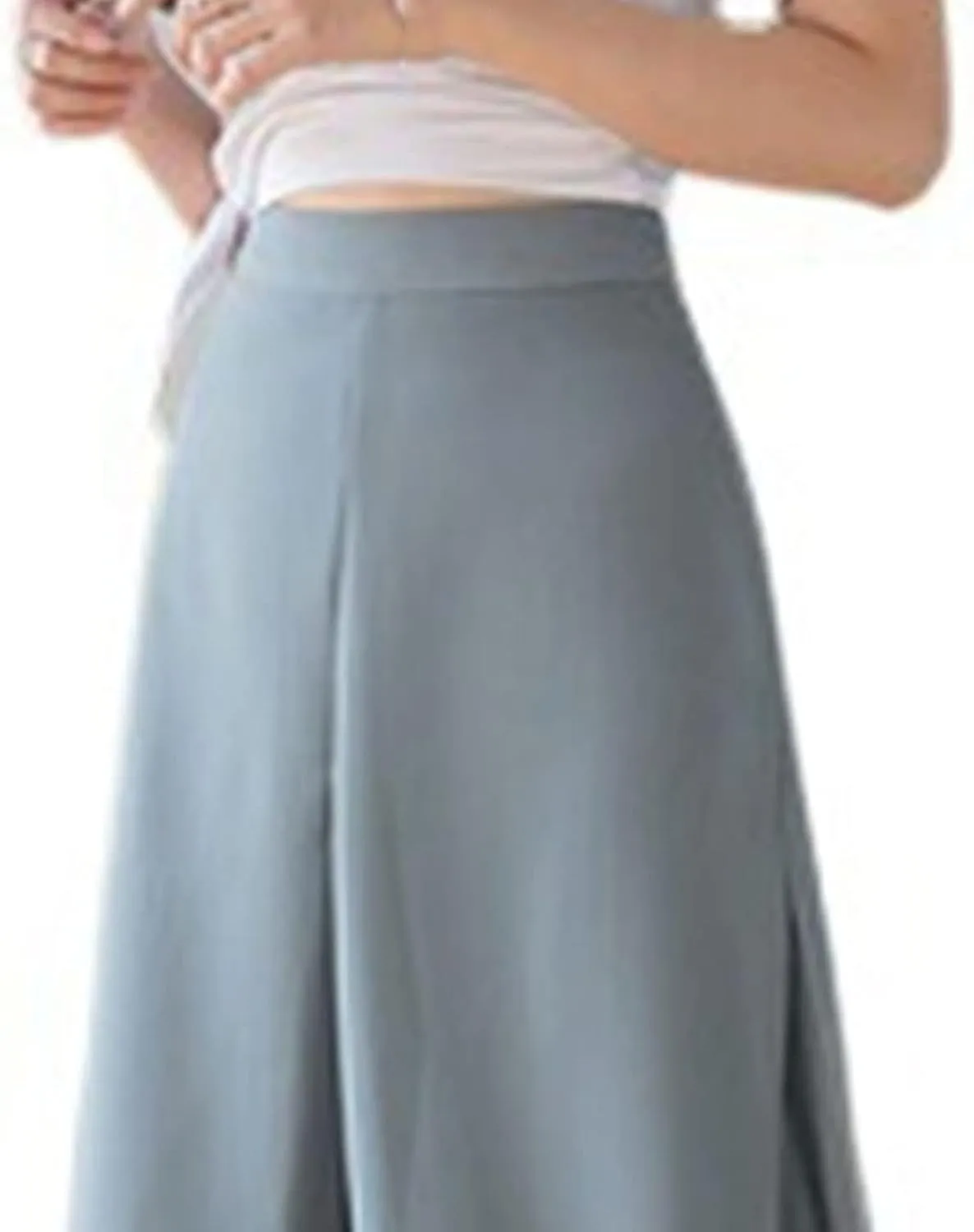 DGHM-JLMY Women Chiffon Fake Wide Leg Pants Loose Hakama Culotte Pants Side Slit Elastic Waist A-Line Pleated Cropped Pants