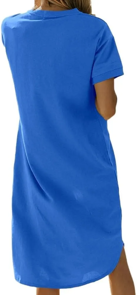 Dyexces Summer Dress for Women Crew Neck Short Sleeve Solid Basic T-Shirts Casual Midi Dresses with Pocket