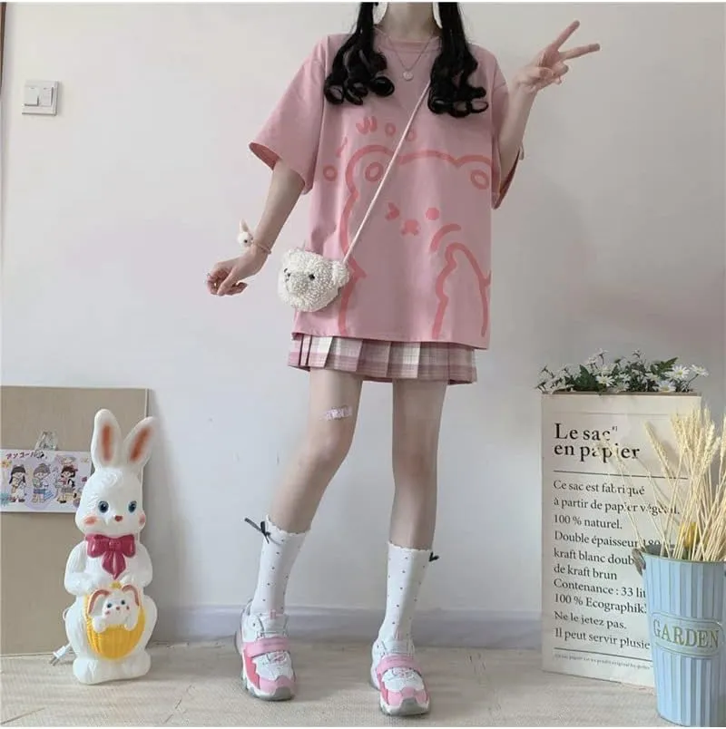 Fairycore Graphic Tees for Teens Women's Preppy Sweatshirts Grunge Oversized T Shirts Kawaii Baggy Tops Y2K Casual Tops