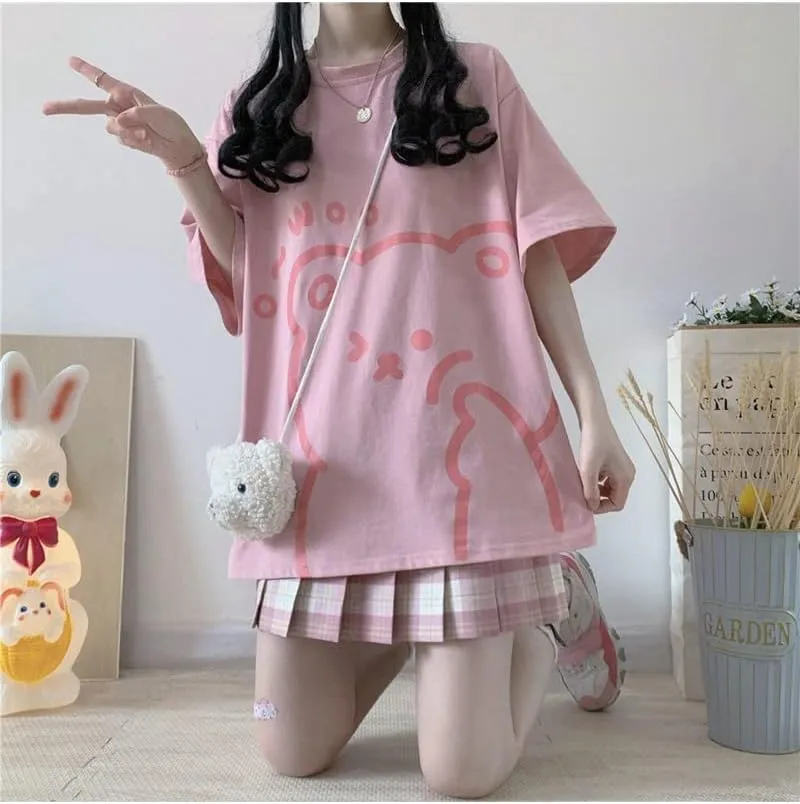 Fairycore Graphic Tees for Teens Women's Preppy Sweatshirts Grunge Oversized T Shirts Kawaii Baggy Tops Y2K Casual Tops